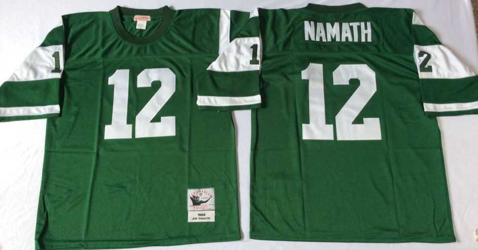 Jets 12 Joe Namath Green M&N Throwback Jersey->nfl m&n throwback->NFL Jersey